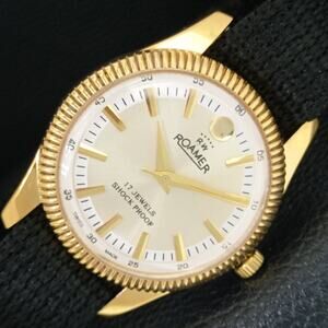 Vintage 1976 Roamer Manual Mens Gold Watch W/Nato Strap & White accents